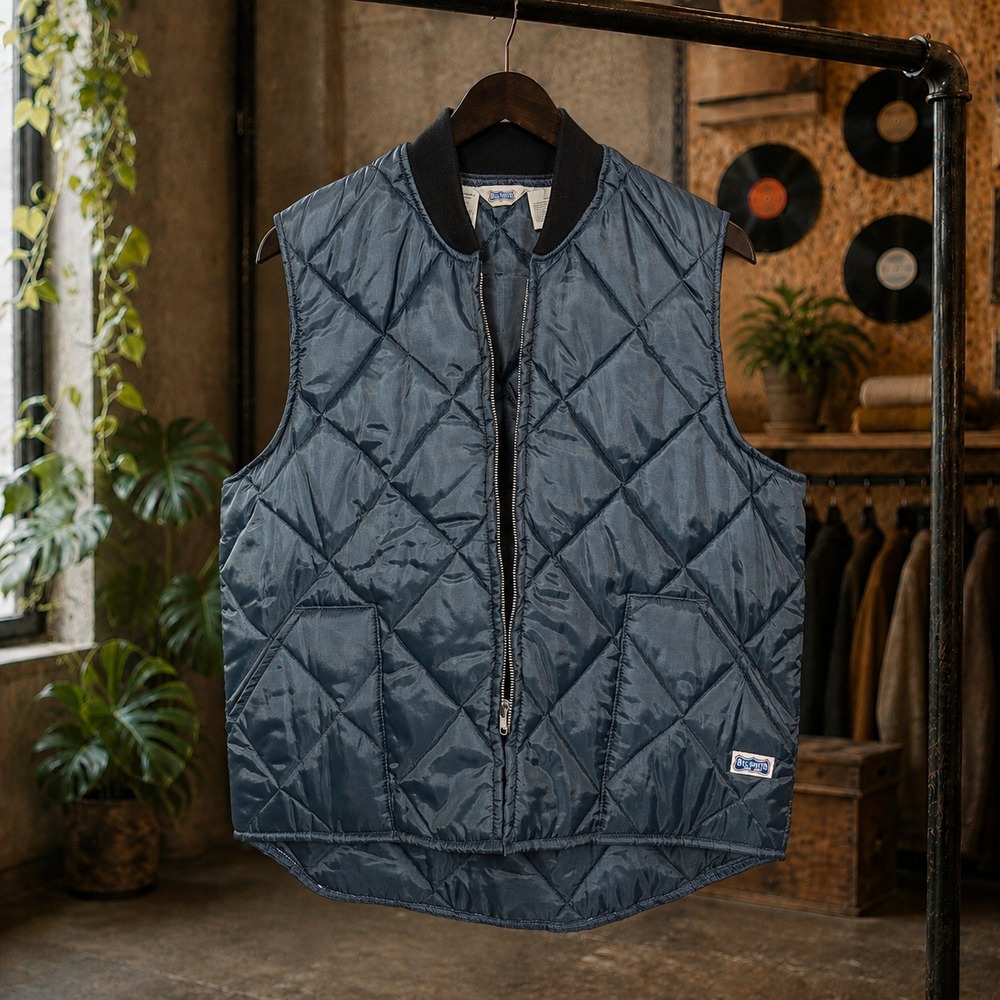 Big Smith Quilted Puffer Vest Navy Blue Workwear Full Zip Sleeveless Jacket L
